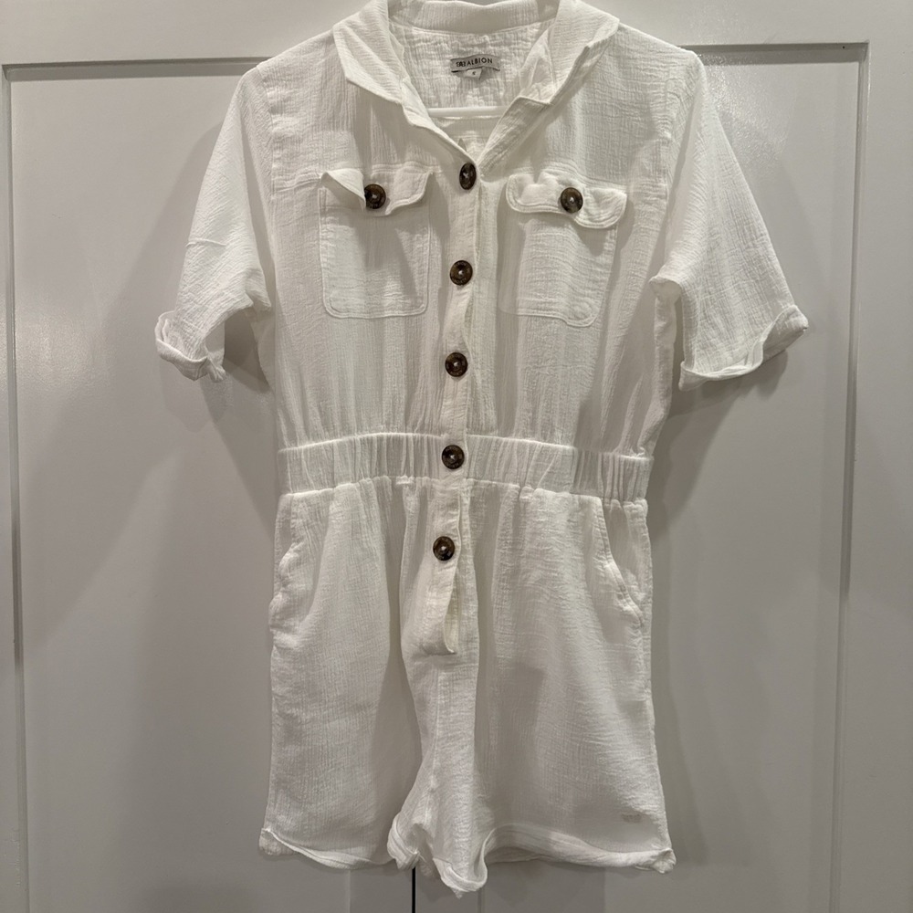 Albion Light Summer Gauze Fabric Jumpsuit With Wooden Buttons Size Small - Picture 2 of 13